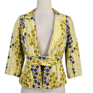 Boden Yellow Stripe Polka Dot Art To Wear Cotton Jacket Womens Size 4